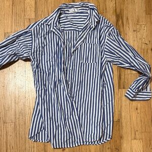 Summersalt Women's Striped Button Down Shirt - Blue and White